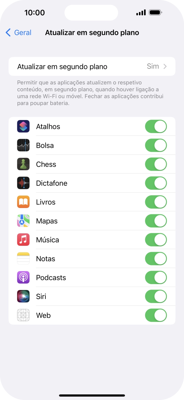 Prima Atualizar em segundo plano.