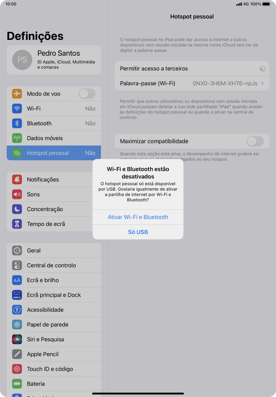Se o Wi-Fi estiver desativado, prima Ativar Wi-Fi e Bluetooth.
