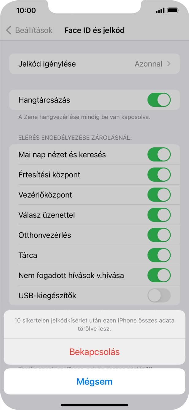 Ha bekapcsolod a funkciót, válaszd a Bekapcsolás lehetőséget.