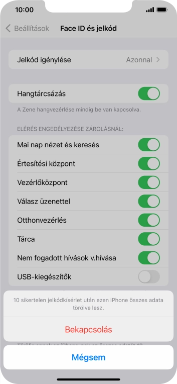 Ha bekapcsolod a funkciót, válaszd a Bekapcsolás lehetőséget.