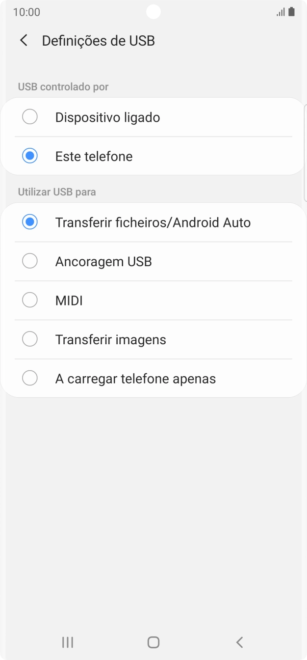 Prima Transferir ficheiros/Android Auto.