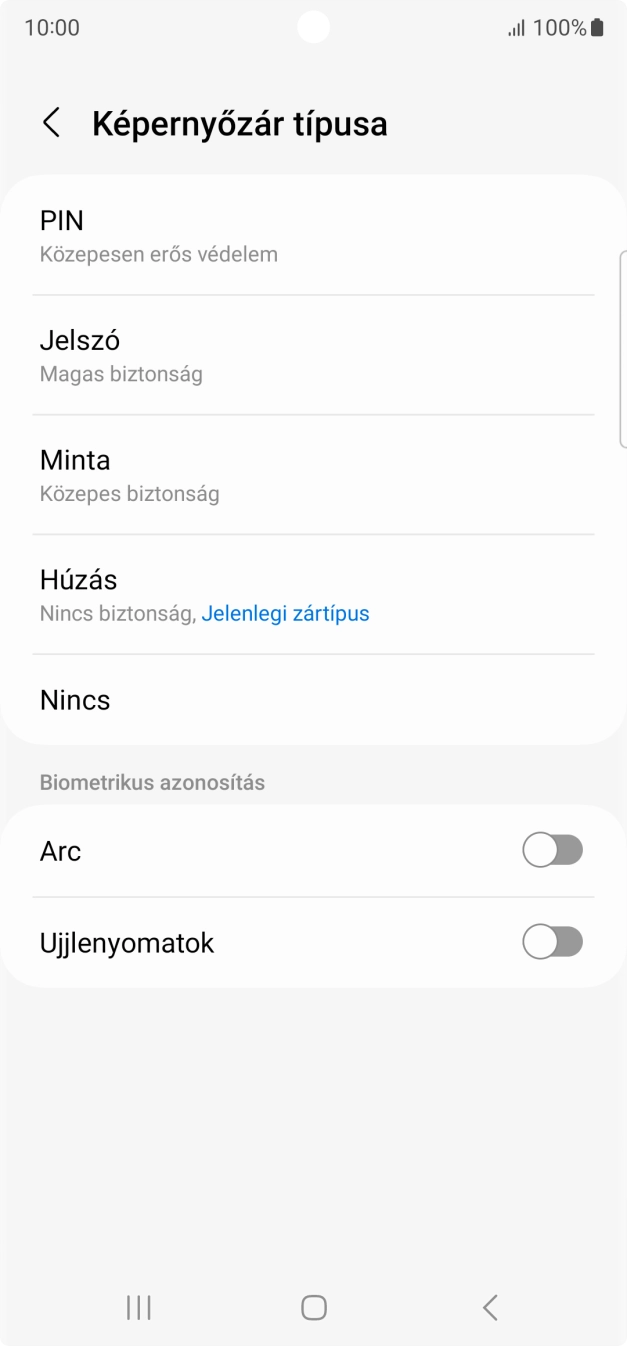 Válaszd az Ujjlenyomatok lehetőséget.