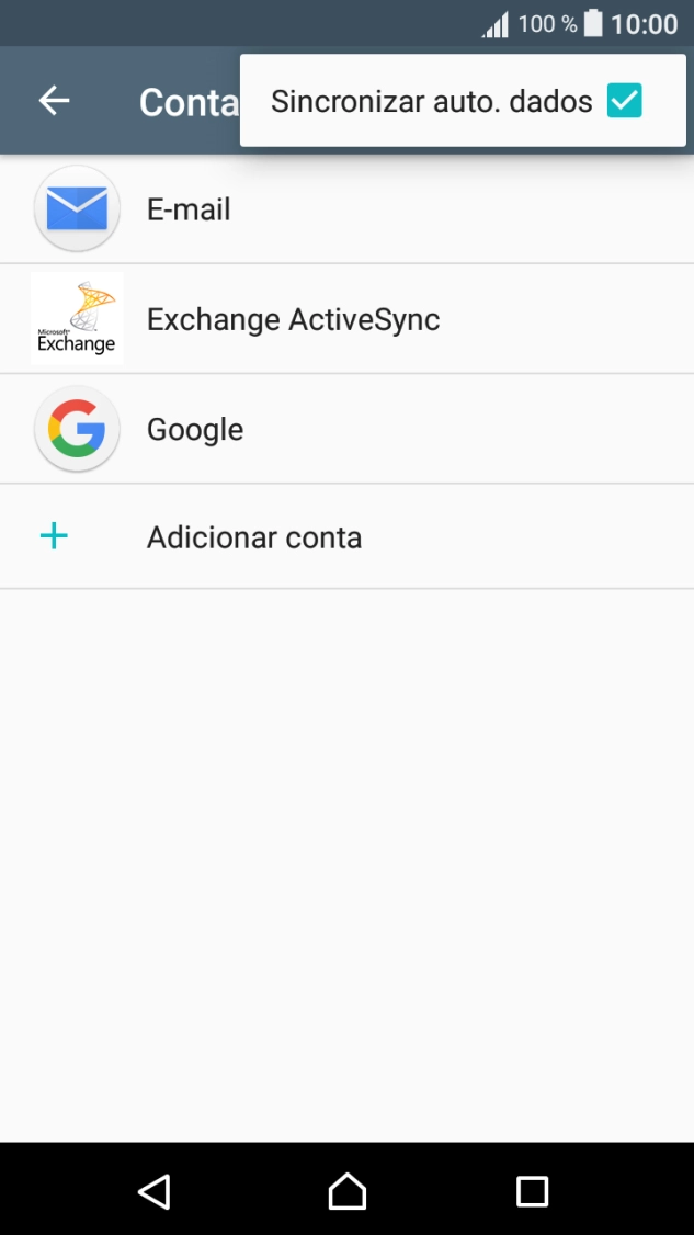 Prima Sincronizar auto. dados para ativar ou desativar a função.