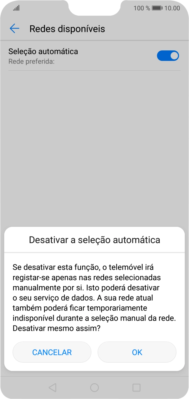Prima OK e aguarde enquanto o telefone procura as redes.