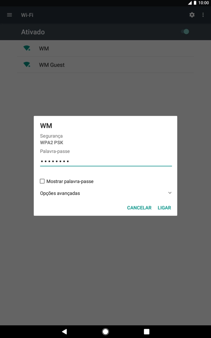 Introduza a password da rede Wi-Fi e prima LIGAR.
