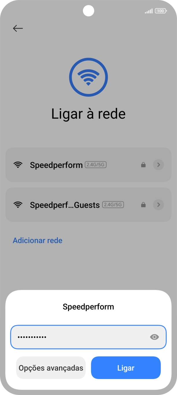 Introduza a password da rede Wi-Fi e prima Ligar.