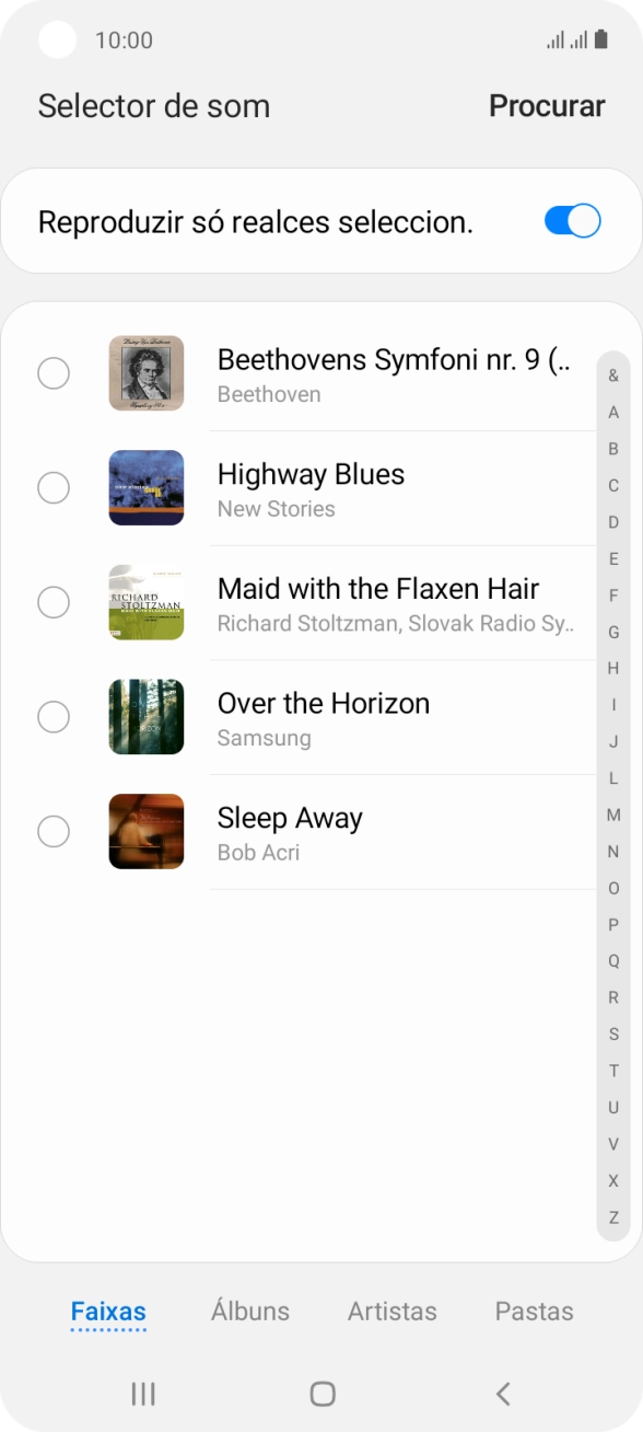 Prima os tons de toque pretendidos para os ouvir.
