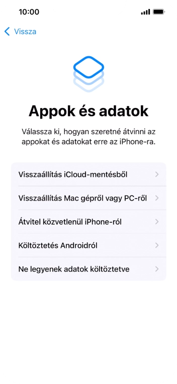 Válaszd a Ne legyenek adatok költöztetve lehetőséget, és kövesd a képernyőn megjelenő utasításokat az aktiválás befejezéséhez.