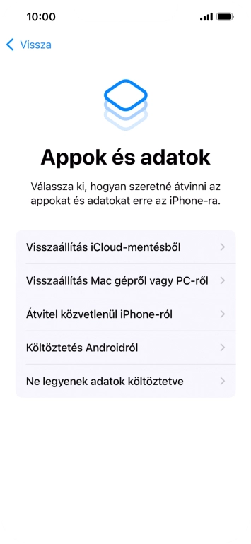 Válaszd a Ne legyenek adatok költöztetve lehetőséget, és kövesd a képernyőn megjelenő utasításokat az aktiválás befejezéséhez.