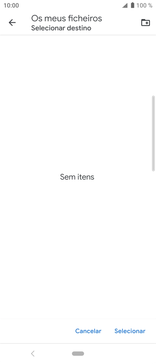 Se quiser criar uma nova pasta, prima o ícone de nova pasta e siga as indicações no ecrã para criar uma nova pasta.