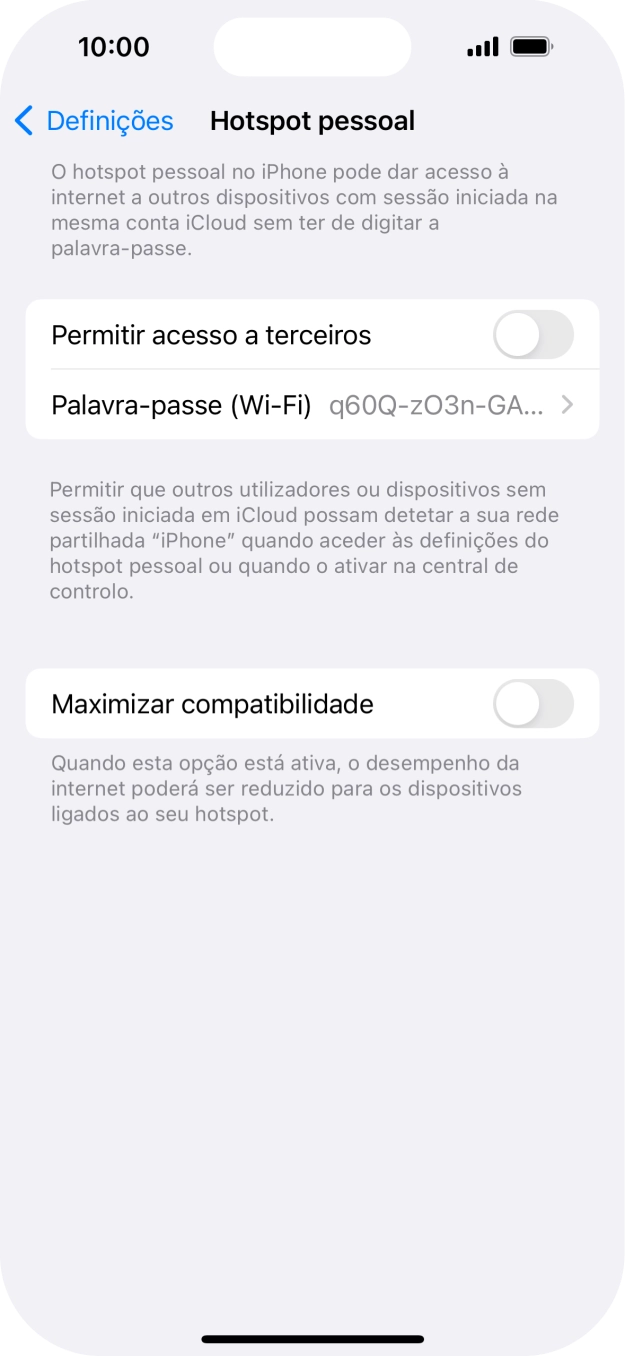 Prima Palavra-passe (Wi-Fi) e introduza a password pretendida.