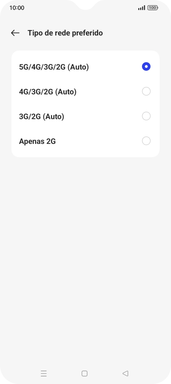 Prima o tipo de rede pretendido.