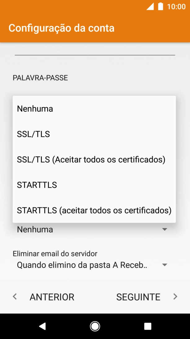Prima SSL/TLS para ativar a função.