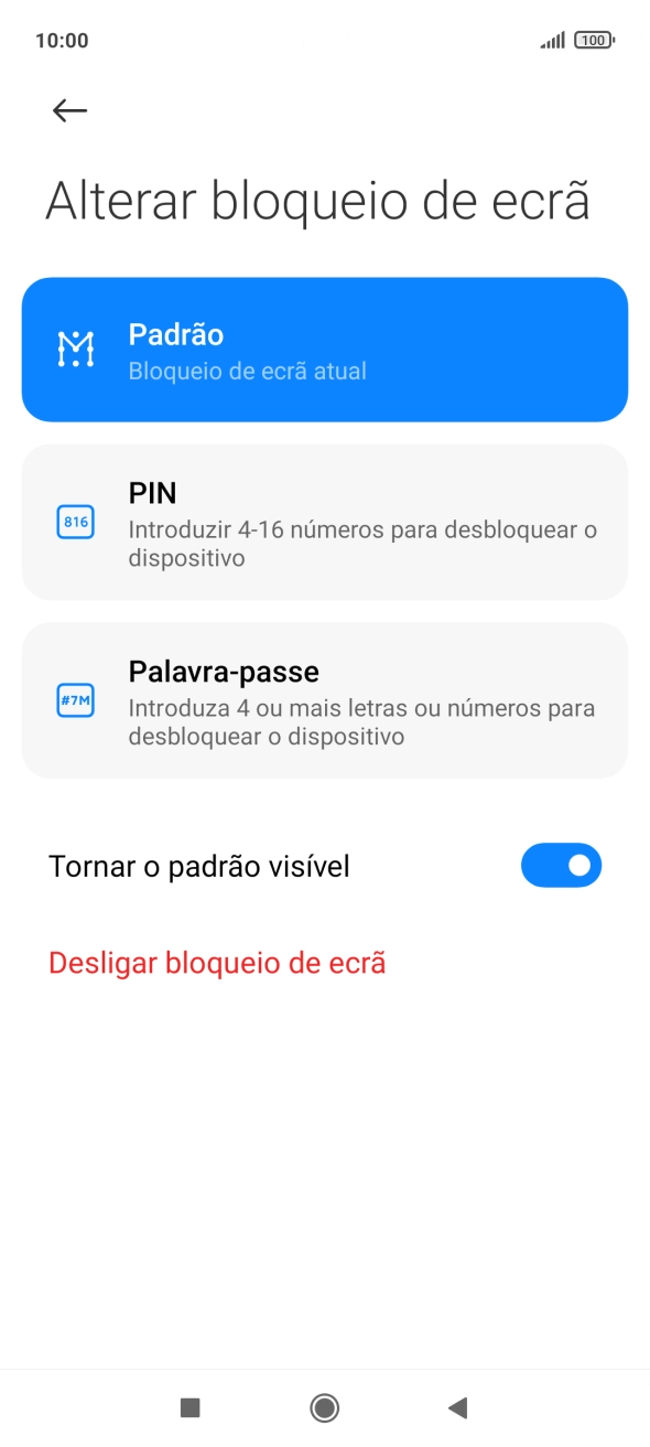 Prima Desligar bloqueio de ecrã.