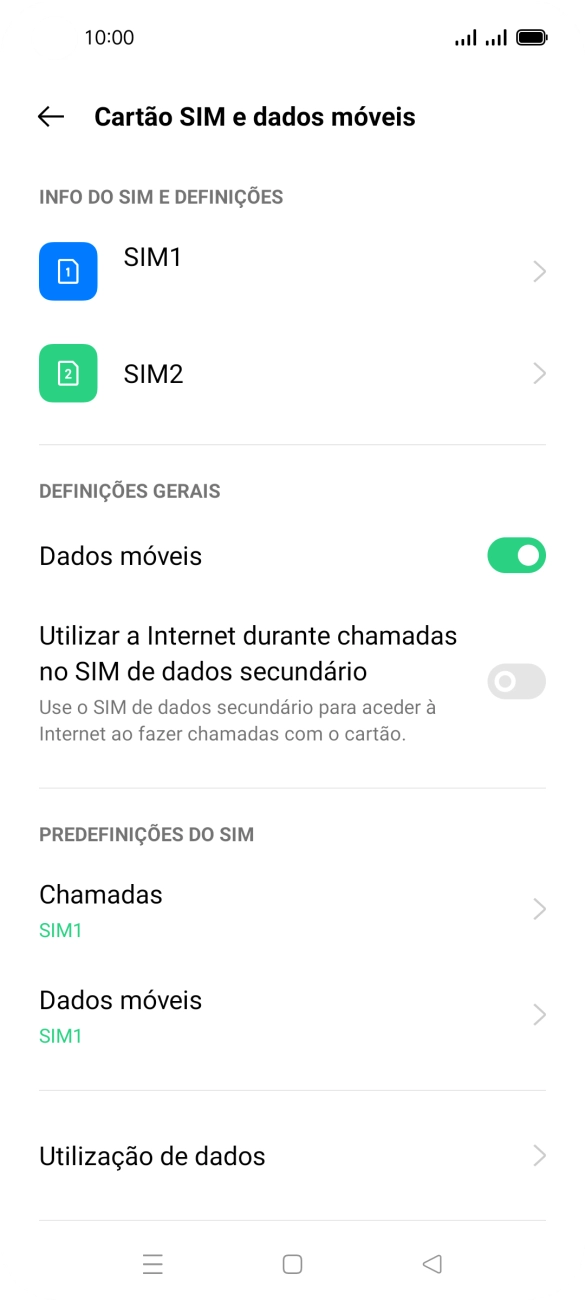 Prima o cartão SIM pretendido.