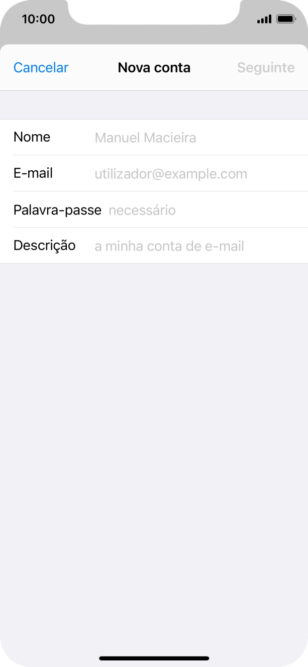 Prima Nome e introduza o nome do remetente pretendido.