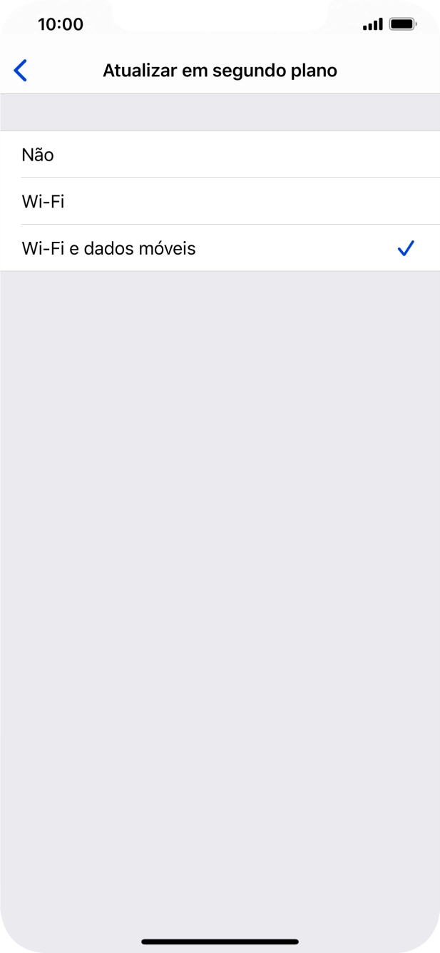 Para desativar a atualização de apps em segundo plano, prima Não.