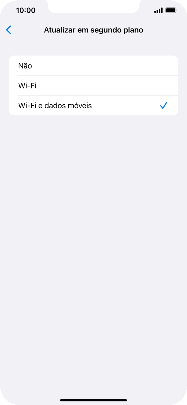 Para desativar a atualização de apps em segundo plano, prima Não.