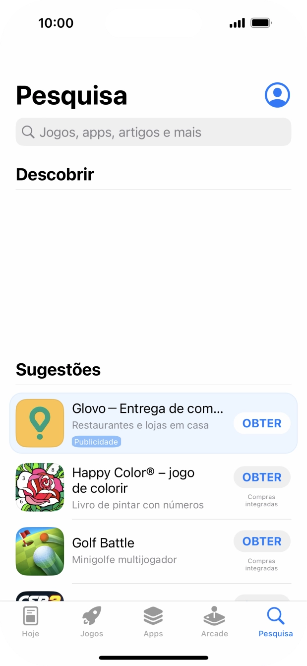 Prima o campo de pesquisa e introduza o nome ou categoria da app pretendida.