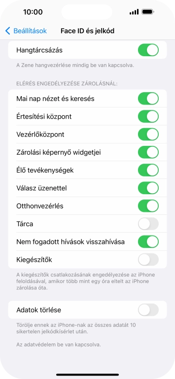 Kattints az „Adatok törlése” melletti csúszkára a funkció be- vagy kikapcsolásához.