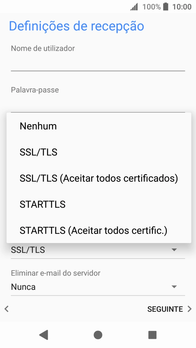 Prima SSL/TLS para ativar a função.