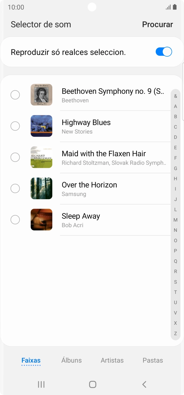 Prima os tons de toque pretendidos para os ouvir.