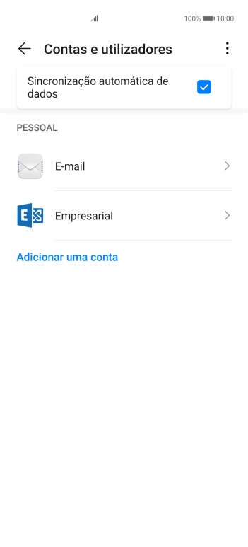 Prima Sincronização automática de dados para ativar ou desativar a função.