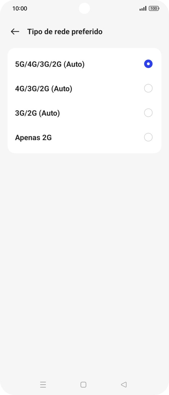 Prima o tipo de rede pretendido.