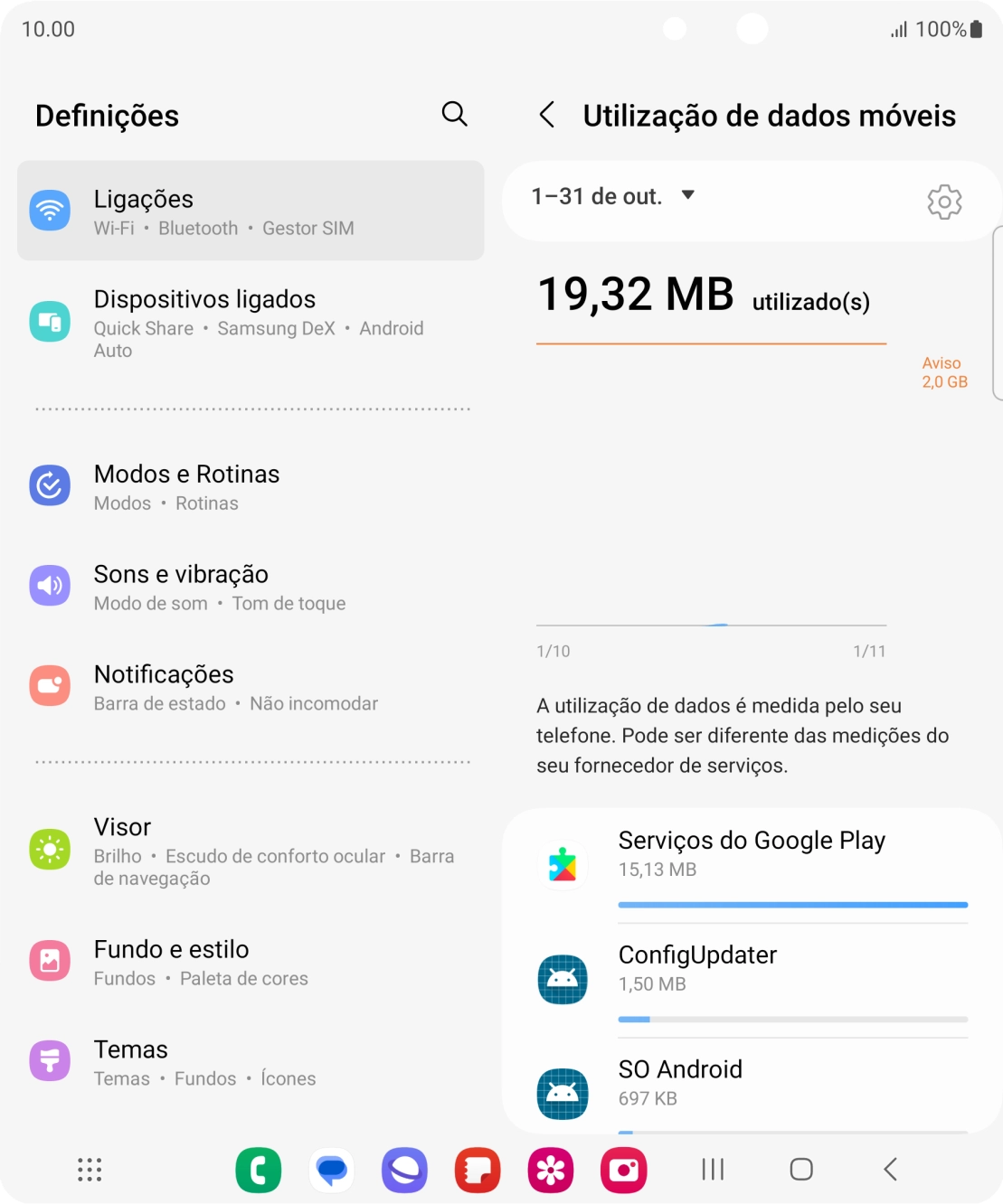 O consumo de dados de cada aplicação é mostrado sob o nome da aplicação.