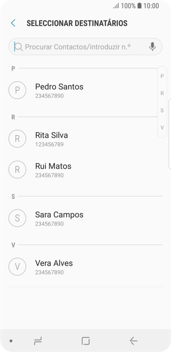 Prima a caixa de pesquisa e introduza as primeiras letras do nome do destinatário.