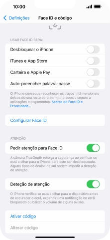 Prima Ativar código e introduza um código de bloqueio do telefone à escolha duas vezes de seguida.