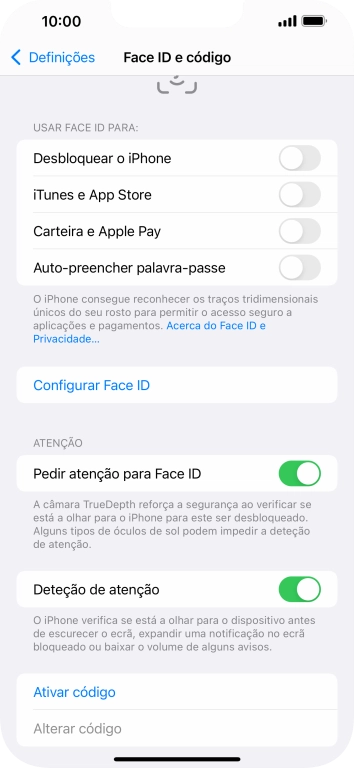 Prima Ativar código e introduza um código de bloqueio do telefone à escolha duas vezes de seguida.