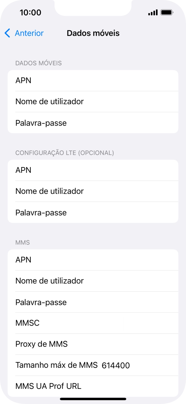 Prima APN e insira net2.vodafone.pt.