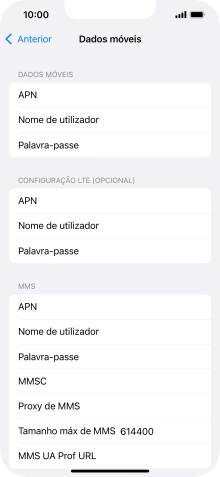 Prima APN e insira net2.vodafone.pt.