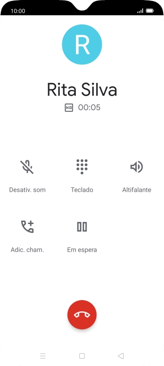Prima o ícone para terminar a chamada.