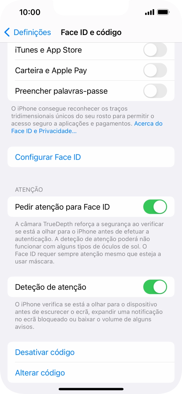 Prima Desativar código, e introduza o código de bloqueio.