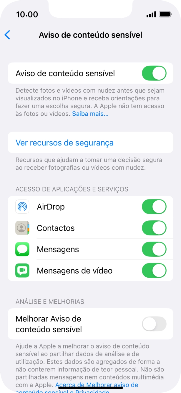 Prima o indicador junto das aplicações pretendidas para ativar ou desativar a função.