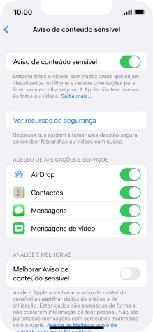 Prima o indicador junto das aplicações pretendidas para ativar ou desativar a função.