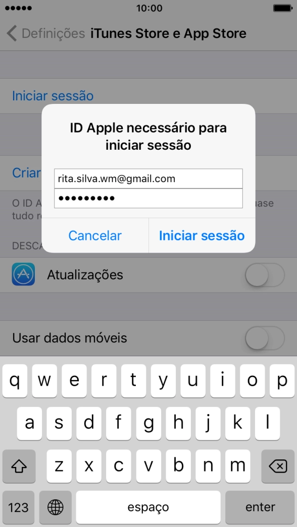 Prima Iniciar sessão.