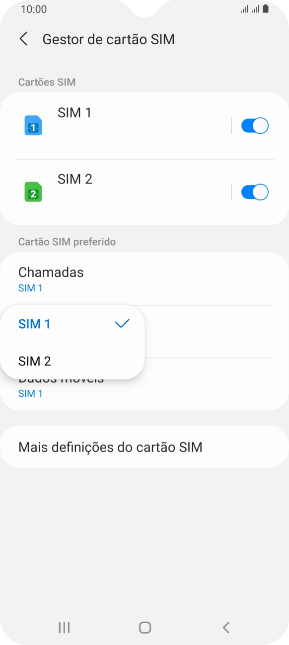 Prima o cartão SIM pretendido.