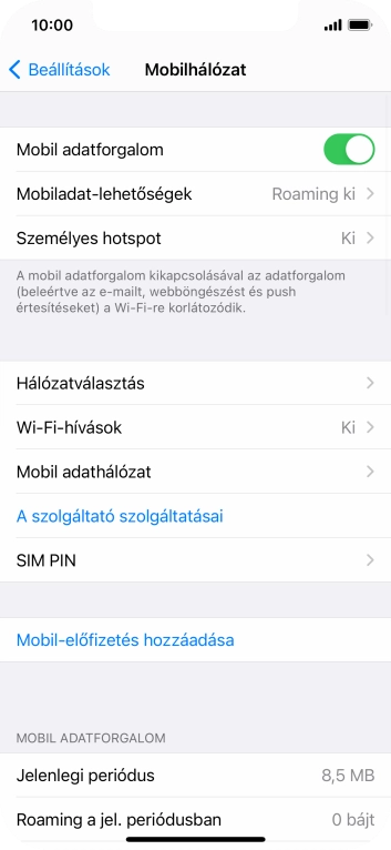 Válaszd a Mobil adathálózat lehetőséget.