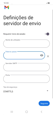Prima Servidor SMTP e insira smtp.vodafone.pt.