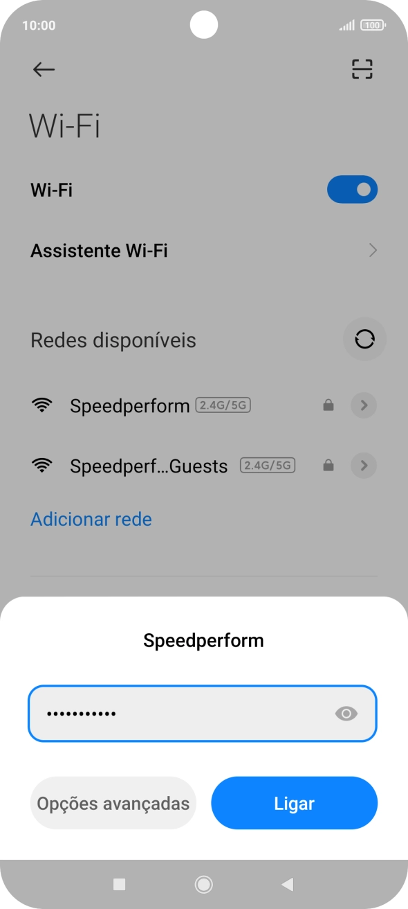 Introduza a password da rede Wi-Fi e prima Ligar.