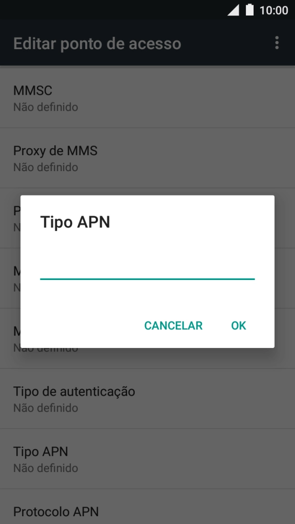 Introduza default e prima OK.