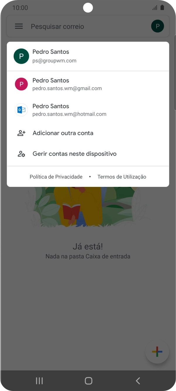 Prima a conta de e-mail pretendida.