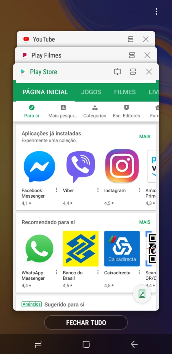 Para terminar uma aplicação em curso, deslize o dedo para a direita na aplicação pretendida.