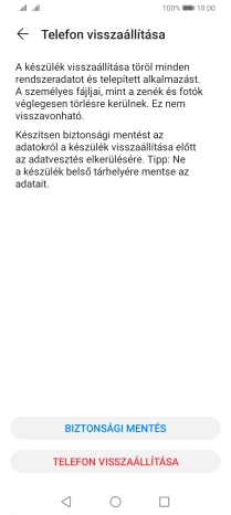 Válaszd a TELEFON VISSZAÁLLÍTÁSA lehetőséget. Várj egy kicsit, amíg a telefon visszaállítja a gyári beállításokat. A telefon konfigurálásához és ahhoz, hogy üzemkész állapotba hozd, kövesd a képernyőn megjelenő utasításokat.