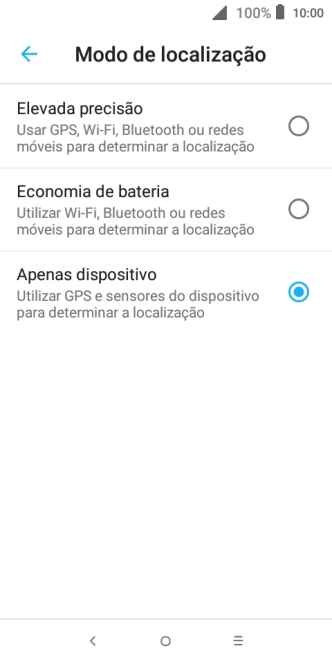 Se escolher Elevada precisão, o telefone irá encontrar a sua localização precisa utilizando os satélites GPS, a rede móvel e as redes Wi-Fi nas proximidades. A navegação por satélite GPS requer vista livre ao céu.