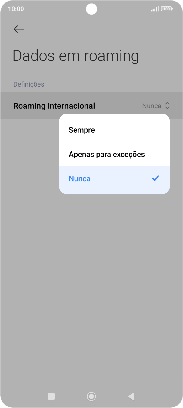 Prima a definição pretendida para ativar ou desativar a função.