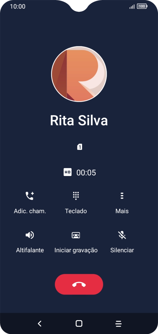 Prima o ícone para terminar a chamada.